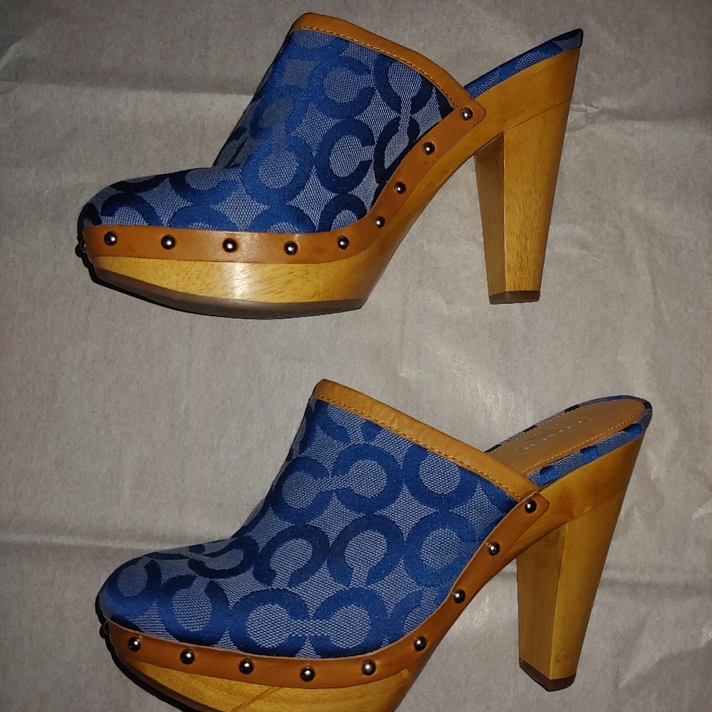 Blue Coach Signature Clogs Wooden Heel